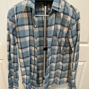 American Eagle Blue and White Plaid Casual Flannel